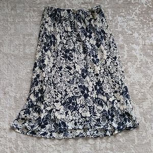 J. G. Hook Floral Tropical A-Line Lined Midi Skirt 10 Navy Blue Cream